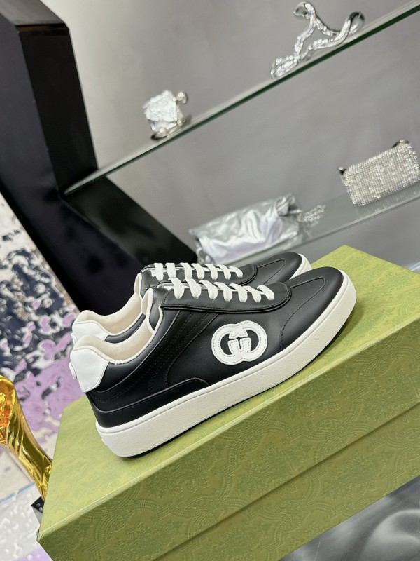 2024 Unisex Gucci Black White Leather Suede Sneakers MJ00310