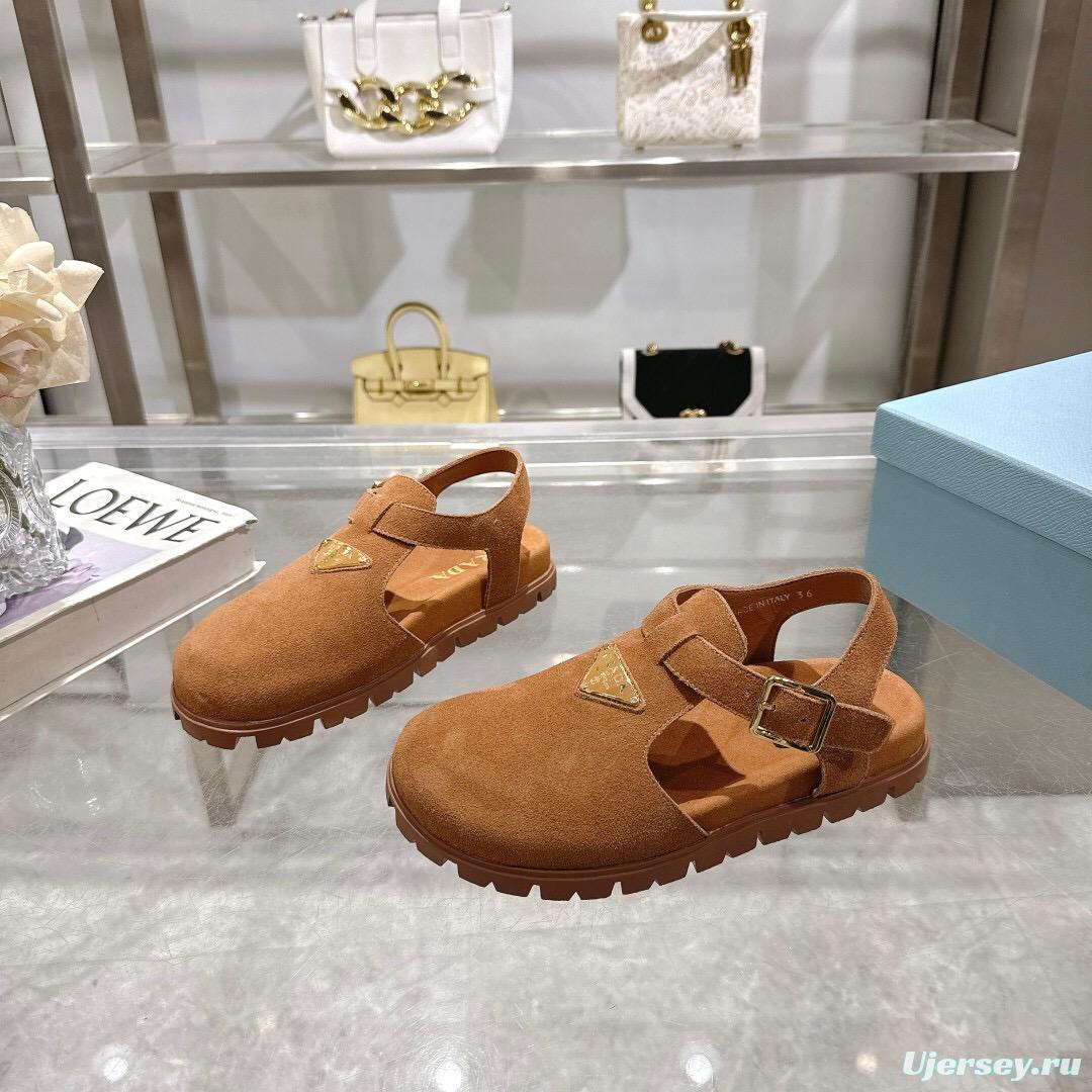 2025 Women Prada Brown Suede Sandals LY00270