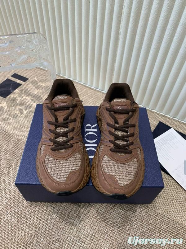 2024 Unisex Dior Brown Mesh Leather Sneakers MJ00400
