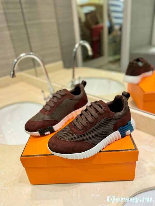 2024 Unisex Hermès brown dark brown mesh suede sneakers