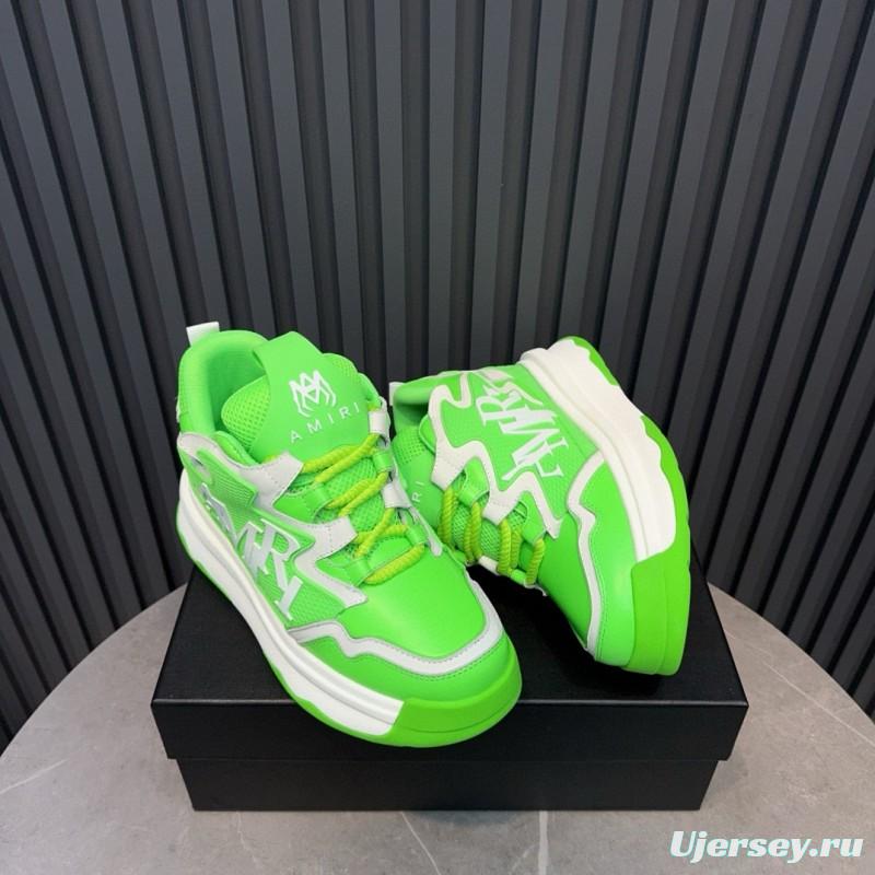 2024 Unisex Amiri Green White Mesh Leather Sneakers MJ00410