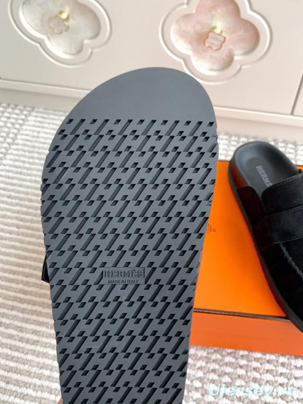 2025 Women Hermès Black Suede Mule Shoes Buckle KFY00290