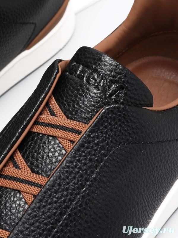 2024 Men Ermenegildo Zegna Black Brown Leather Sneakers MJ00240