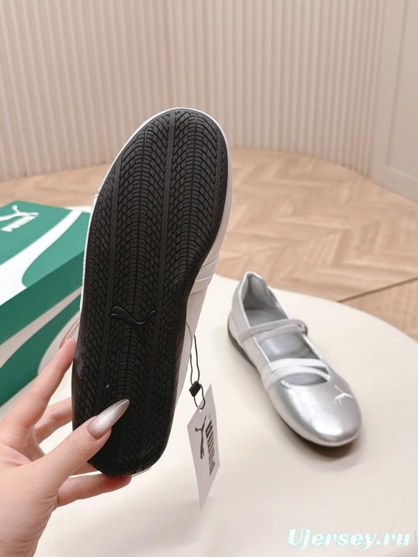 2025 Women PUMA Silver Leather Ballet Flats LY