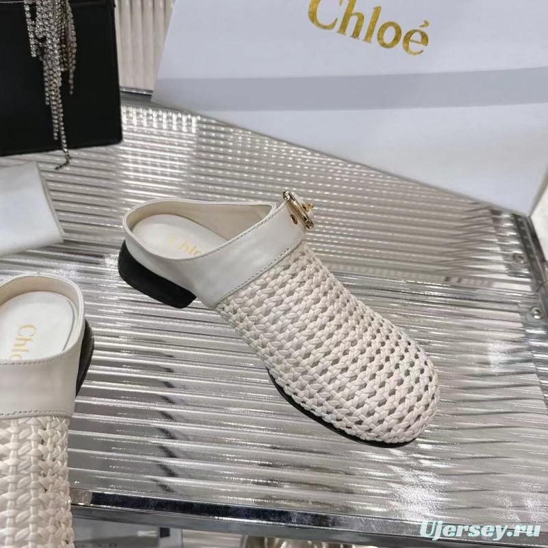2025 Women Chloé White Fabric Slippers