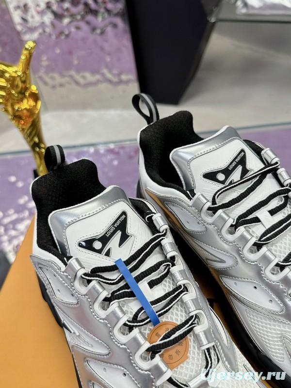 2025 Men Louis Vuitton White Black Mesh Leather Sneakers LY00320