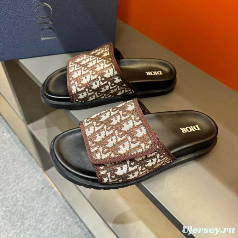 2024 Dior Brown Beige Fabric Slippers MJ00180
