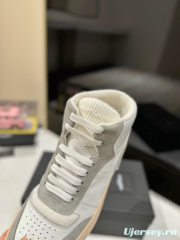 2024 Unisex Yves Saint Laurent White Grey Leather High Top Sneakers MJ00390