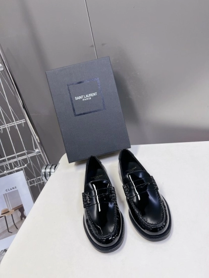 2025 Women Yves Saint Laurent Black Calf Leather Loafers KFY00350