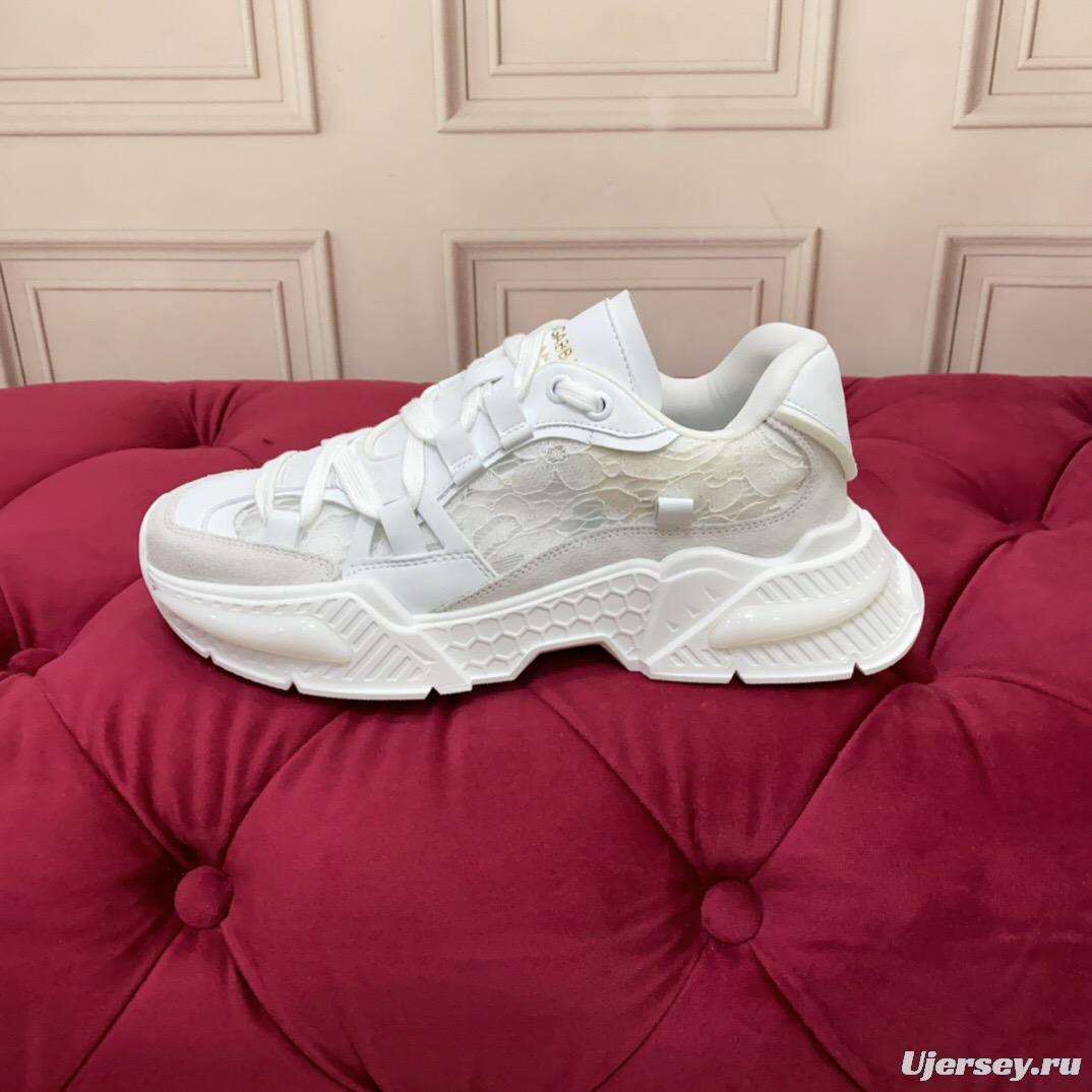 2025 Women Dolce & Gabbana White Mesh Leather Sneakers LY00340
