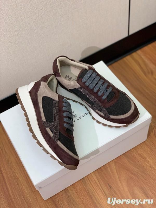 2025 Unisex Brunello Cucinelli Brown Beige Black Suede Leather Sneakers LY