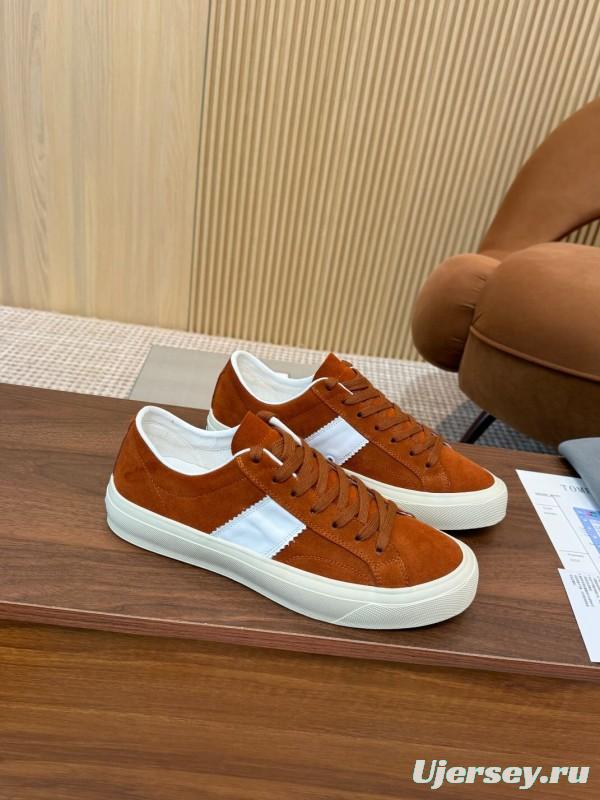 2025 Men TOM FORD Brown White Suede Sneakers LY00360