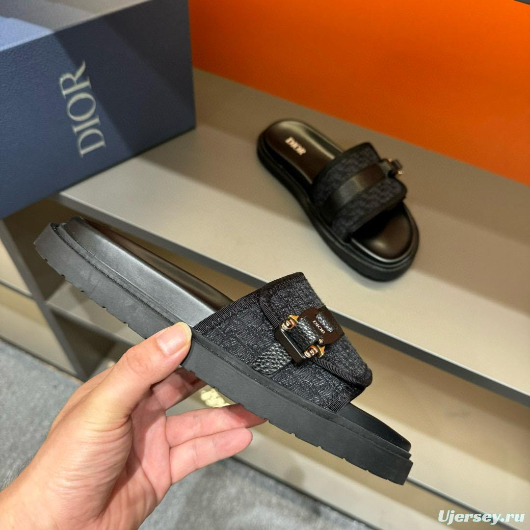 2024 Slippers Dior Black Fabric Leather Slippers