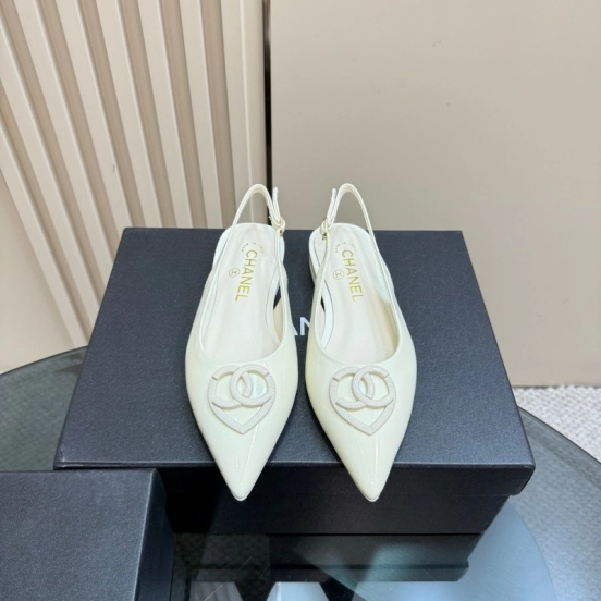 2025 Women Chanel White Leather Slingback Pumps