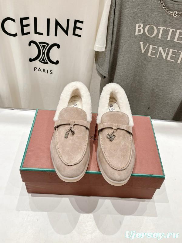 2024 Women LP beige suede shearling loafers MJ00300
