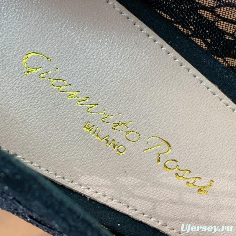 2025 Women Gianvito Rossi Black Lace Leather Pumps KFY00280