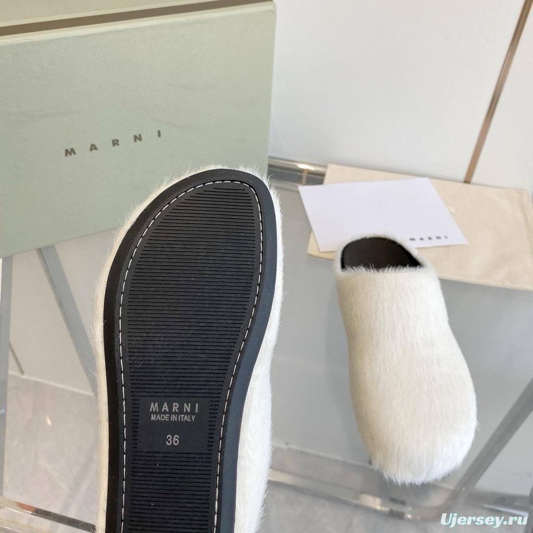 2024 Women Marni White Pony Hair Leather Mules MJ00320