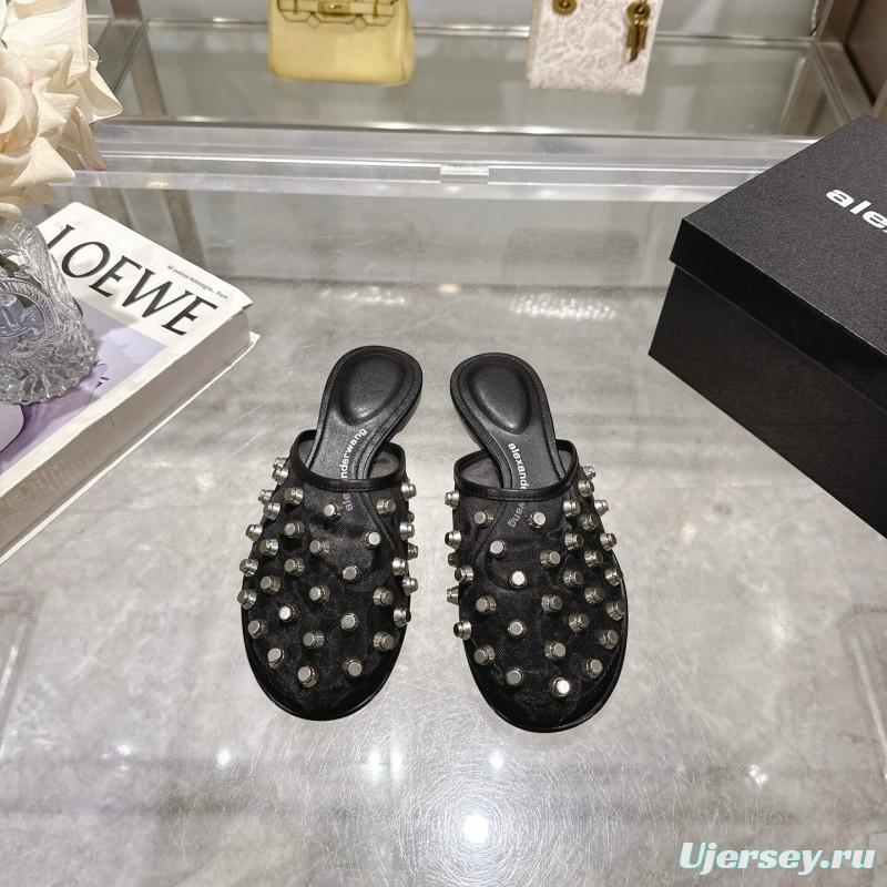 2025 Slippers Alexander Wang Black Leather Studded LY00310