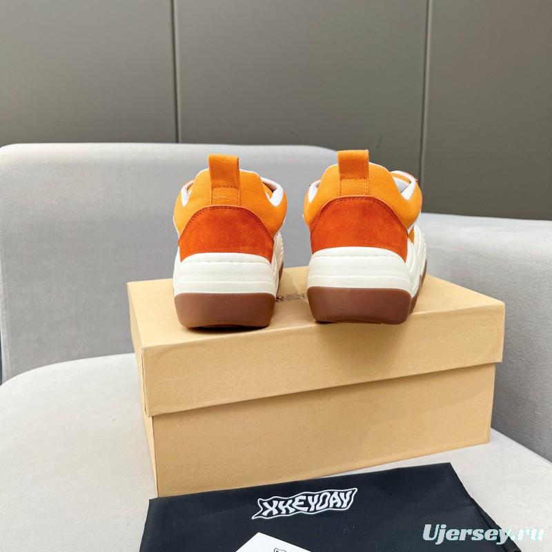 2025 Women HEYDAY Orange White Suede Canvas Wave Sneakers KFY00260