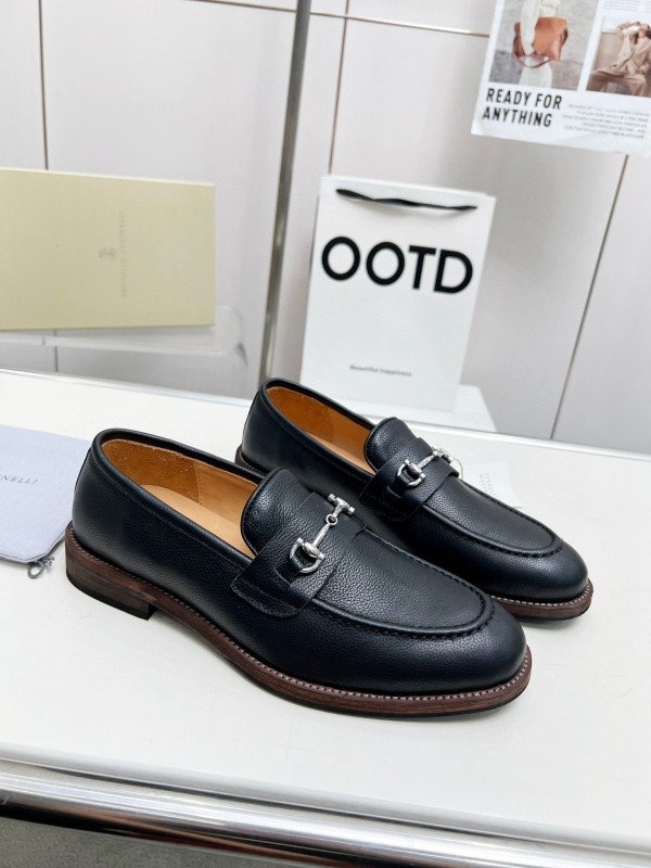 2024 Men Brunello Cucinelli Black Leather Loafers MJ00480