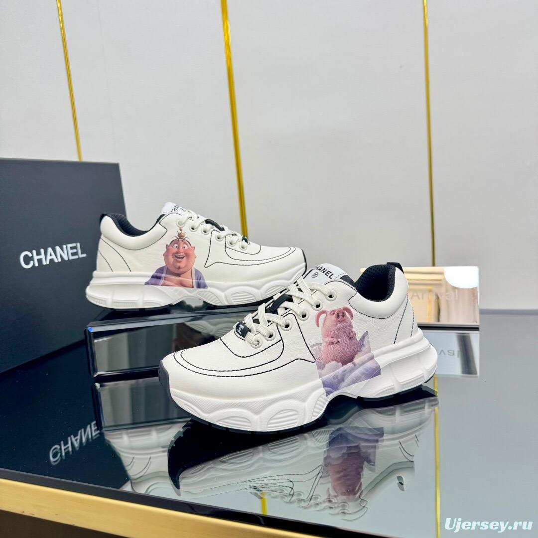 2025 Women Chanel White Leather Sneakers