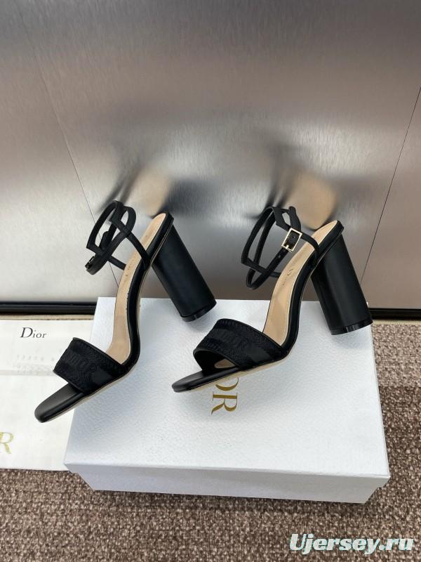 2025 Women Dior Black Leather High Heel Sandals