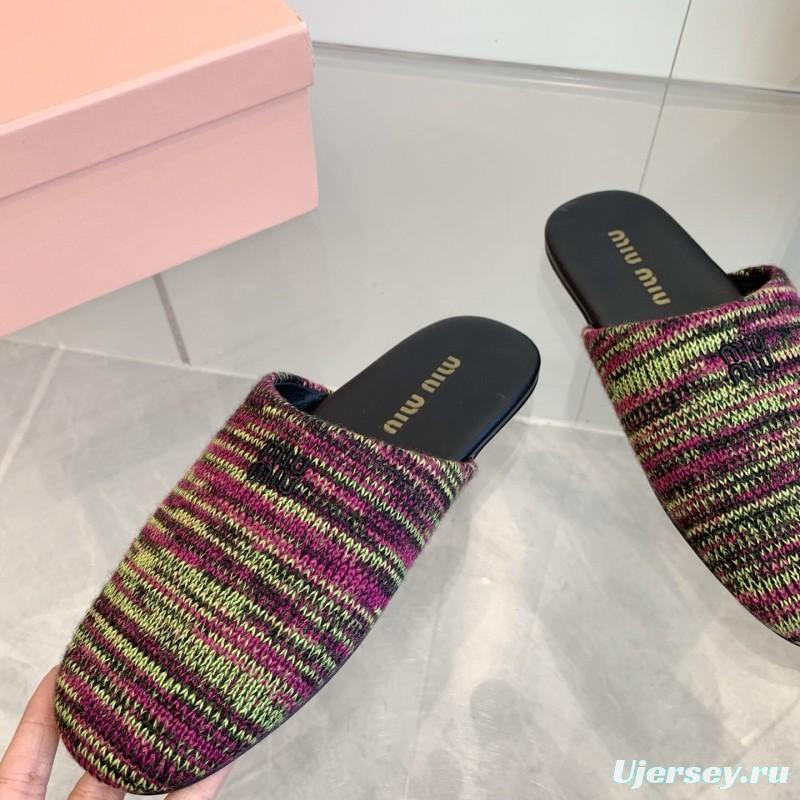2025 Miumiu Purple Green Black Knitted Slippers