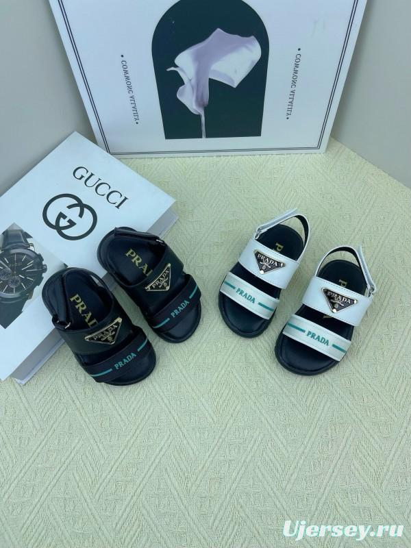 2025 Kids PRADA Black White Leather Sandal