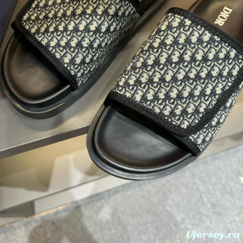 2024 Dior Black Grey Fabric Slippers MJ00180