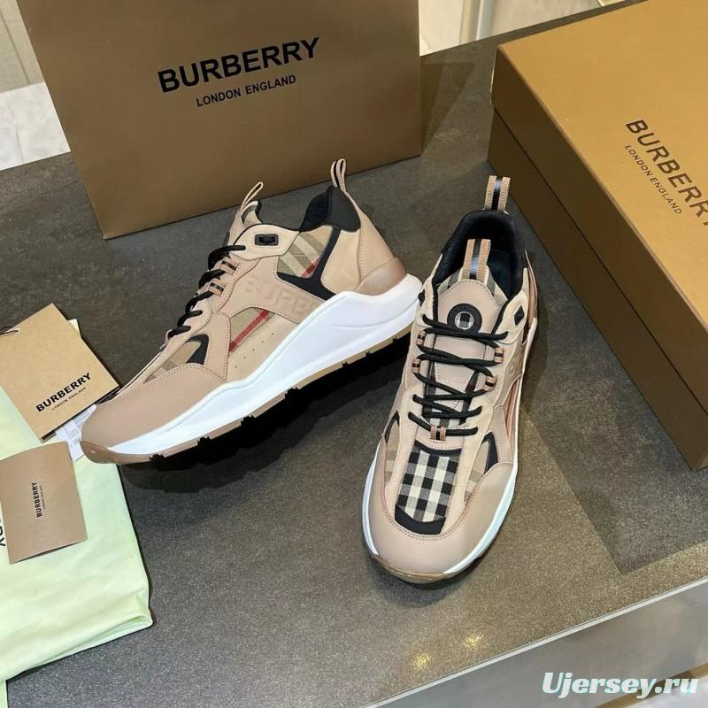 2025 Unisex Burberry Beige Black Suede Leather Cotton Sneakers Vintage Check MJ00380