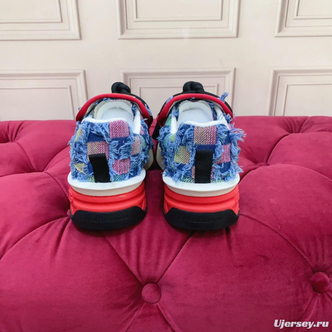 2025 Unisex Dolce & Gabbana Blue Red White Denim Textile Sneakers