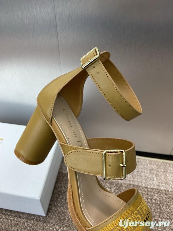 2025 Women Dior Yellow Leather Sandals Christian Dior Logo