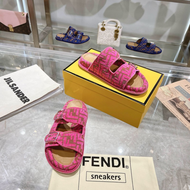 2025 Slippers Fendi Pink Jacquard Buckle KFY00250
