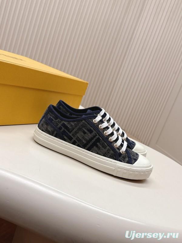 2025 Women Fendi Navy Blue Black Canvas Sneakers LY00280