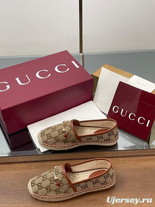 2025 Women Gucci Brown Canvas Leather Loafers Horsebit LY00200