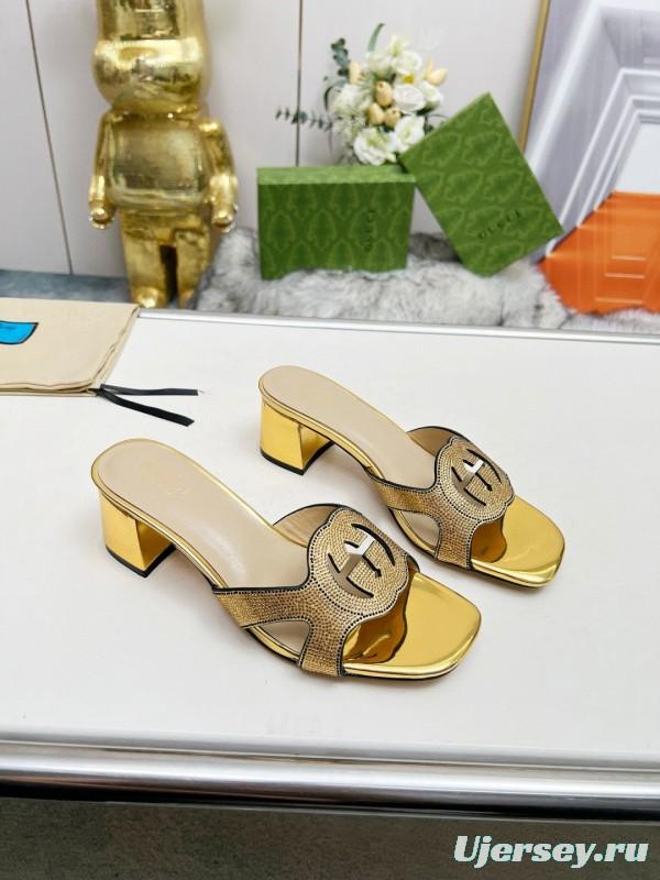 2025 Gucci Gold Leather Slippers