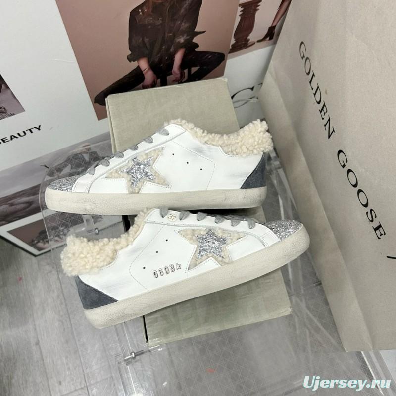 2025 Women GGDB White Gray Shearling Leather Sneakers