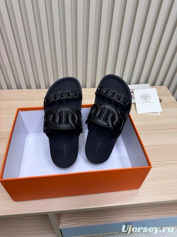 2025 Slippers Hermès Black Leather Slippers
