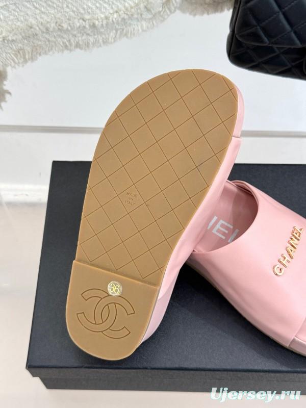 2025 Slippers Chanel Pink Leather Slippers