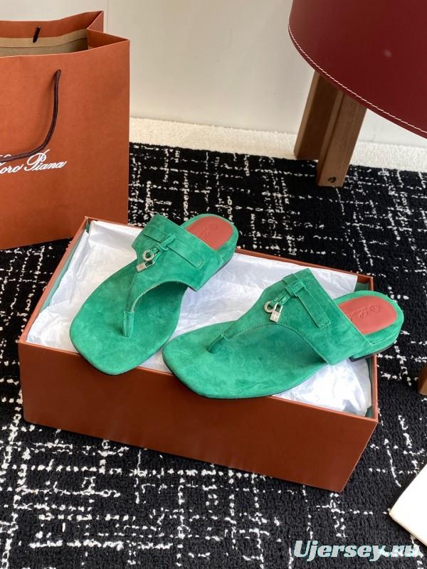 2025 Women Le Parmentier Green Suede Slippers KFY00280