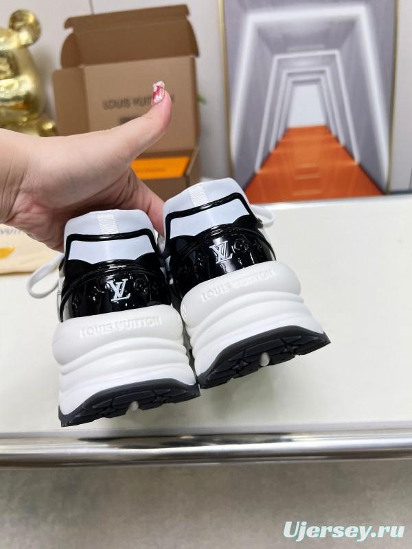 2025 Unisex Louis Vuitton Black White Fabric Leather Sneakers LY00340(F)/LY00341(M)