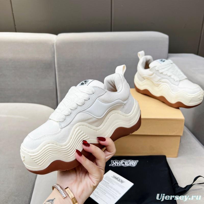 2025 Unisex HEYDAY White Brown Canvas Leather Wave Sneakers KFY00260