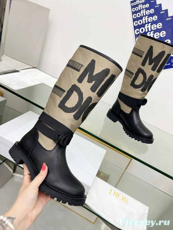 2024 Women Dior black beige leather canvas boots MJ00350
