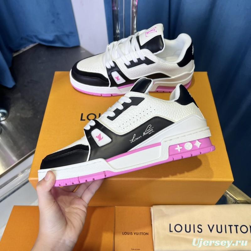 2025 Unisex Louis Vuitton White Black Pink Leather Fabric Trainer