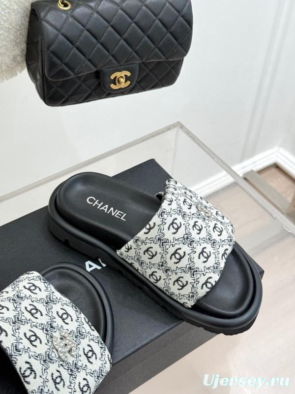 2025 Slippers Chanel Black White Nylon Slippers