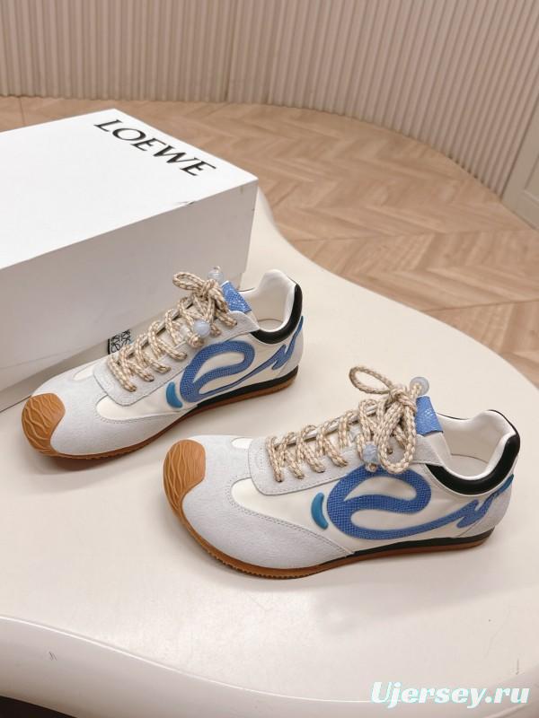 2025 Unisex Loewe White Blue Suede Mesh Casual Sneakers KFY00300