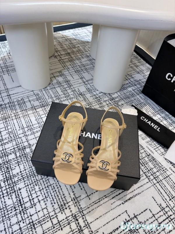 2025 Women Chanel Beige Leather Sandals LY00270
