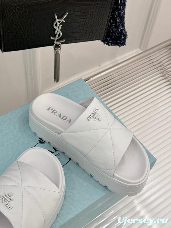 2025 Slippers Prada White Leather Slippers