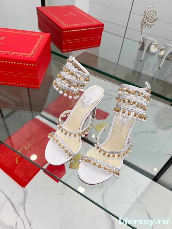 2025 Women RC White Crystal Pearl Leather High Heel Sandals LY00360