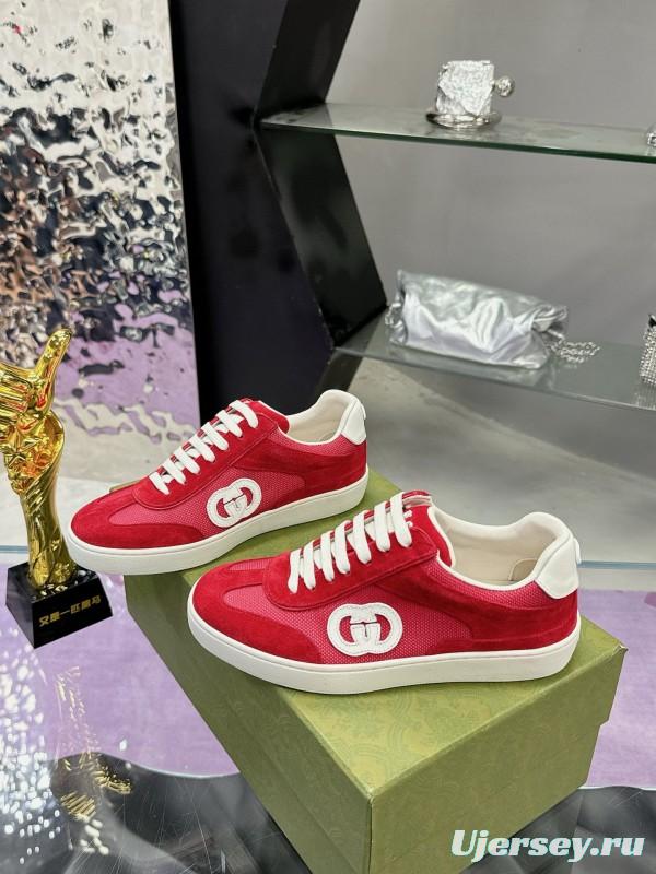 2024 Unisex Gucci Red White Leather Suede Sneakers MJ00310